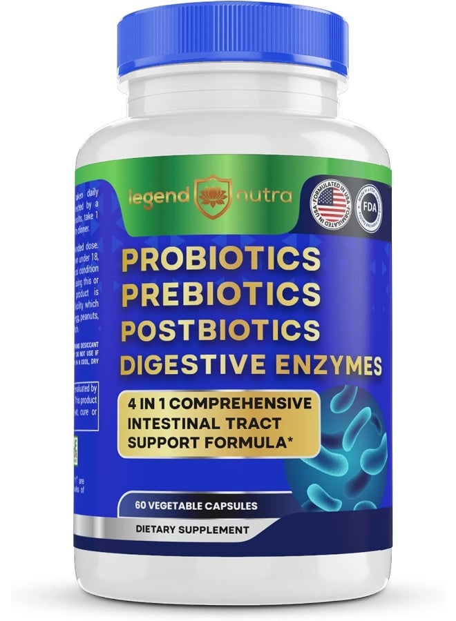Legend Nutra Probiotics Prebiotics Postbiotics with Digestive Enzymes 4 in 1 Formula Supplement for Better Digestion Health Prebiotics and Probiotics for Women, Men Probiotics for Digestive Health & Gut Health - Image 1